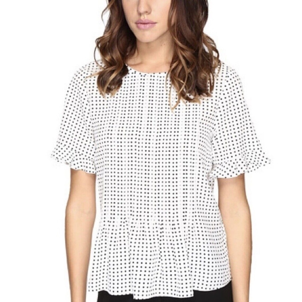 KATE SPADE POLKA DOT PINTUCK PLEAT TOP in White